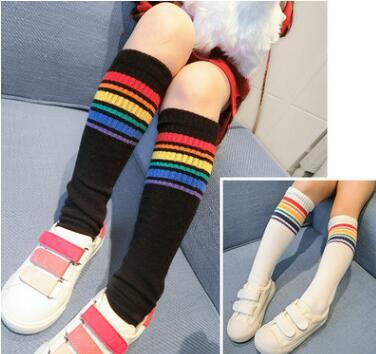 Boys& Girls Rainbow Striped Cotton Mid-calf Socks