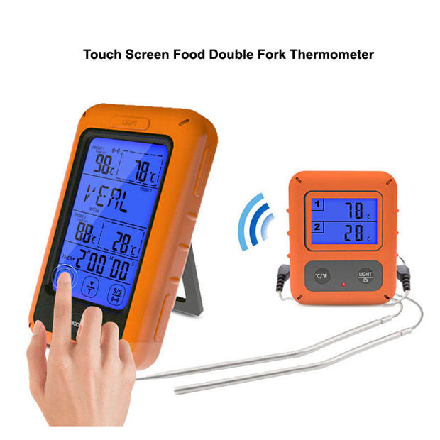 Wireless touch screen food double fork thermometer